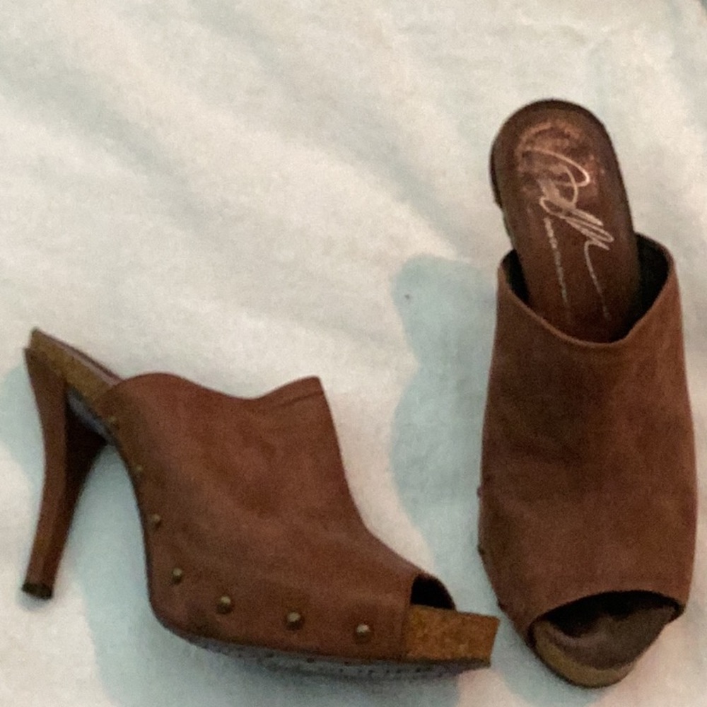 Brown suede slides